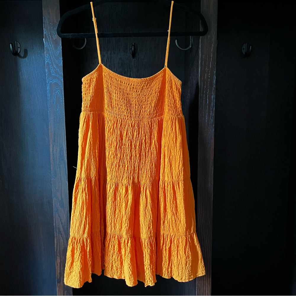 Zara Orange Crinkle Texture Mini Dress Size Small